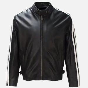 men's black & white cafe racer leather jacket