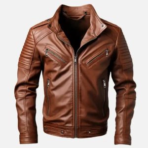 men's biker brown leather jacket
