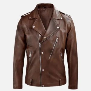 men's spanish brown biker leather jacket