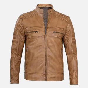 men's tan rust brown leather biker jacket