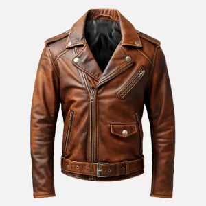 men's vintage biker brown leather jacket