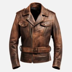 men's vintage distressed brown biker leather jacket