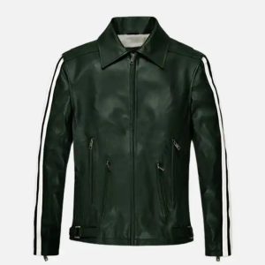 men's vintage green biker leather jacket
