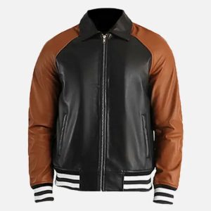 men's black & brown leather varsity jacket