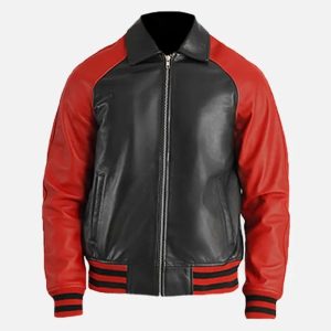 men's black & red leather varsity jacket