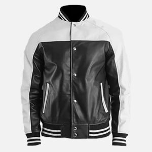 men's black & white leather varsity jacket