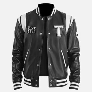 men's texas black leather varsity jacket