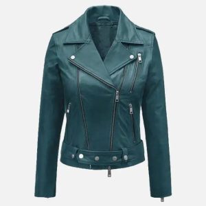 prussian blue washed wax leather jacket