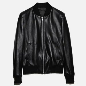 women's minimal black leather jumper jacket