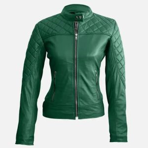 women green quilted stylish premium leather jacket