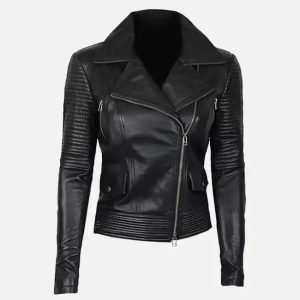 women’s asymmetrical quilted biker jacket