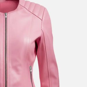 women's pink biker leather jacket