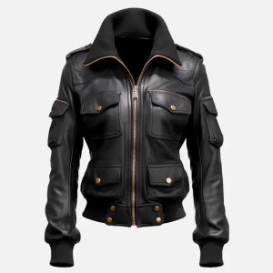 women's bomber black leather jacket
