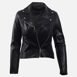 women’s black leather biker jacket
