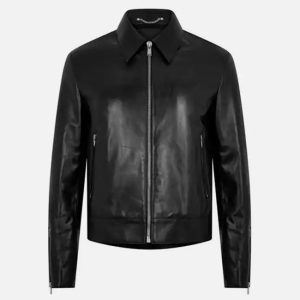 women's minimal black leather jacket