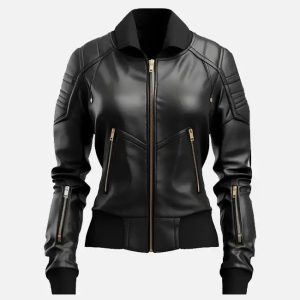 women’s black leather bomber jacket