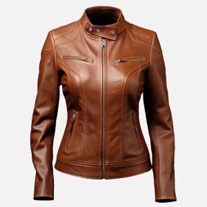 women's cafe racer brown leather jacket