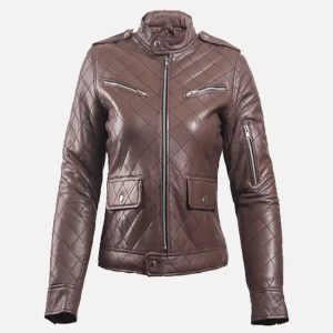 women's brown leather puffer jacket