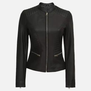 women's cafe racer black leather jacket
