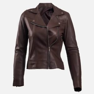 women’s dark brown leather biker jacket
