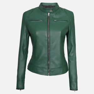 women's dodge green cafe racer leather jacket