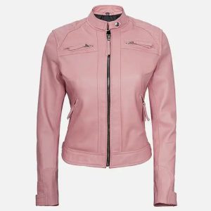 women's pink diamond cafe racer leather jacket
