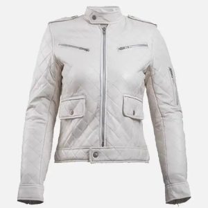 women’s white leather puffer jacket