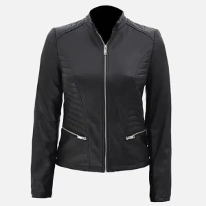 women’s quilted black leather jacket