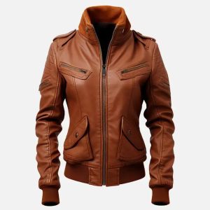 women’s brown vintage bomber leather jacket