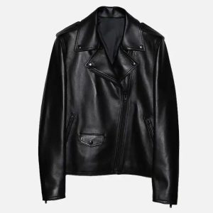 women’s all black zipper biker leather jacket