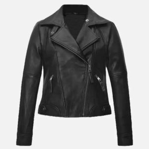 women’s black & white biker leather jacket