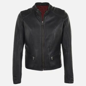 women’s simple moto black leather jacket