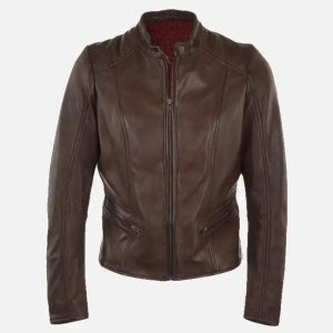 women’s simple moto brown leather jacket