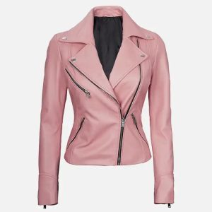 women's moto style pink leather jacket