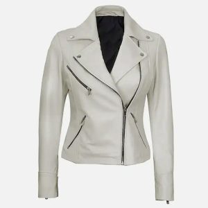 women's moto style white leather jacket